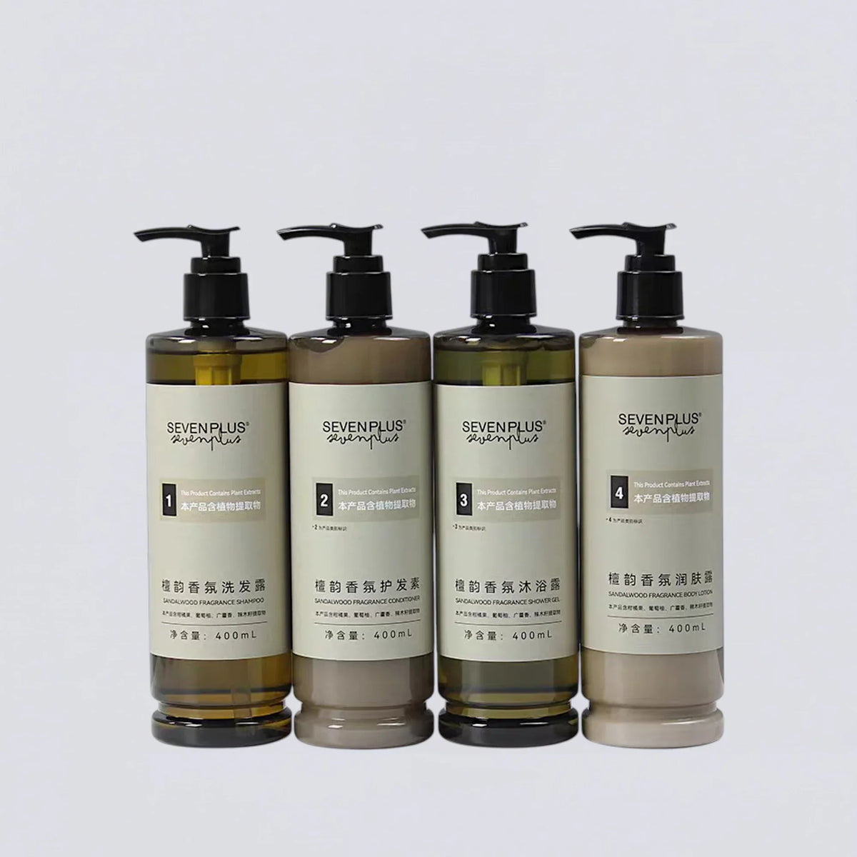 SEVEN PLUS Shampoo Conditioner Shower Gel Body Lotion (400ml) | Luxury Hotel Essentials