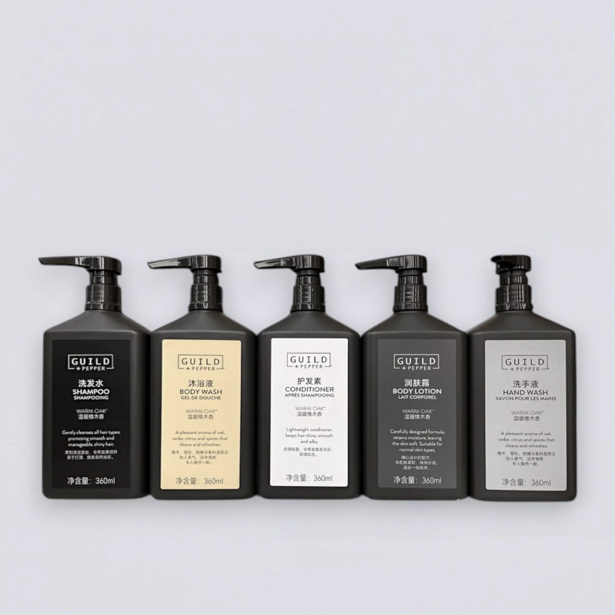 GUILD + PEPPER Shampoo Conditioner Shower Gel Body Lotion & More (360ml) | Luxury Hotel Essentials