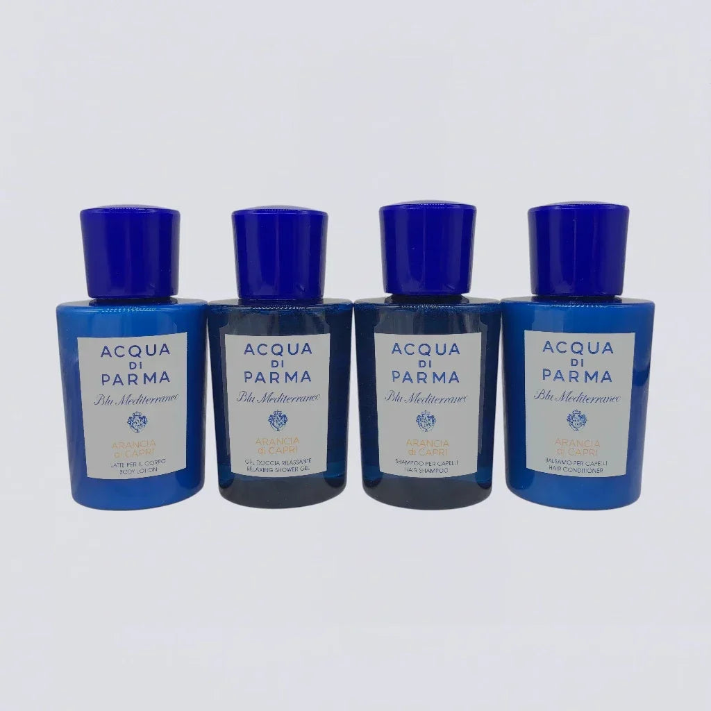 ACQUA DI PARMA Blu Mediterraneo Shampoo Conditioner Shower Gel Body Lotion (40ml) | Luxury Hotel Essentials