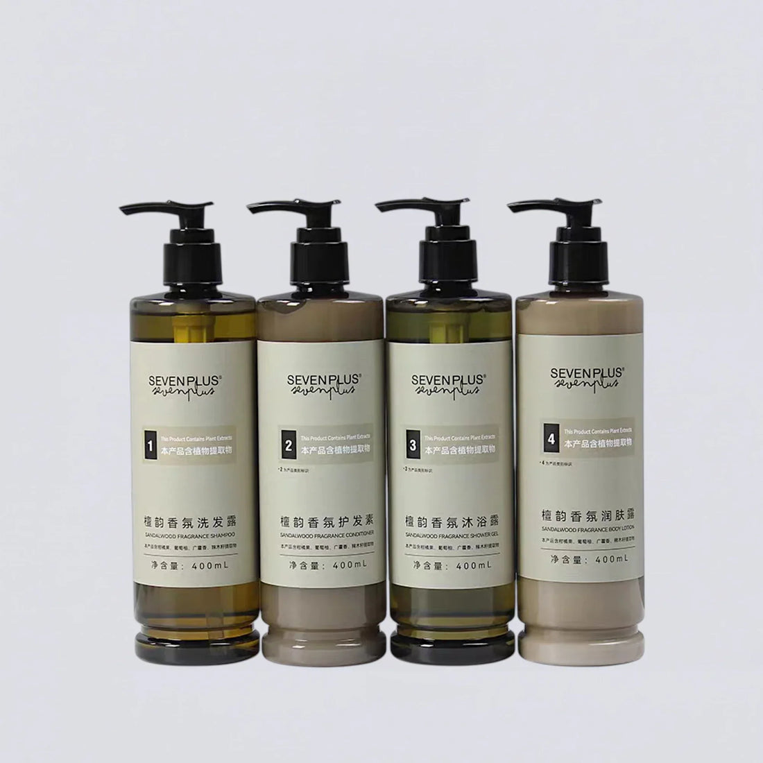 SEVEN PLUS Shampoo Conditioner Shower Gel Body Lotion (400ml) | Luxury Hotel Essentials