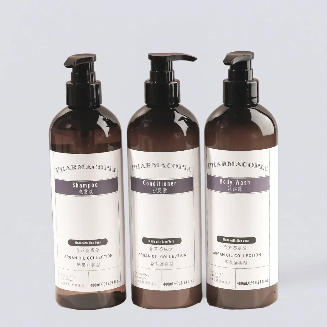PHARMACOPIA Shampoo Conditioner Shower Gel (480ml) | Luxury Hotel Essentials